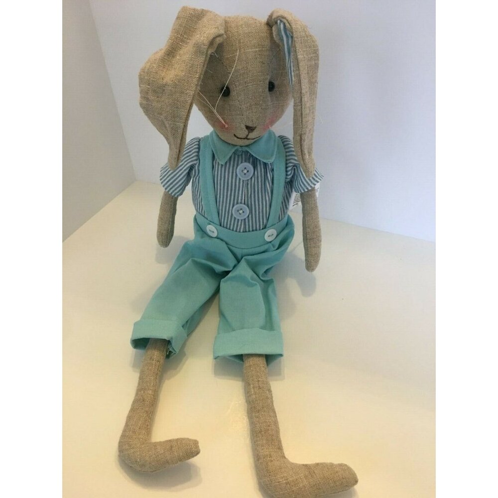Farmhouse Easter Bunny Shelf Sitters Linen Rabbit Couple Spring Mantel Decor - Picture 7 of 11